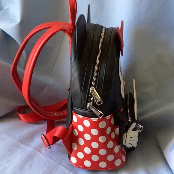 Loungefly Minnie Mouse Backpack Black and Red with Ears and Bow - Picture 5 of 16